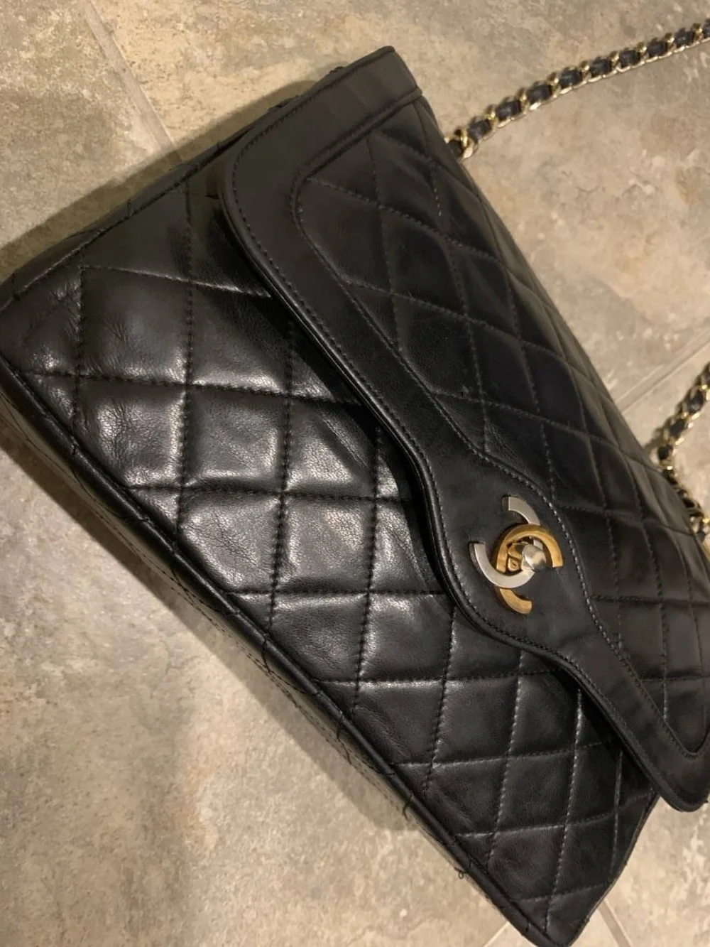 CHANEL Black Quilted Lambskin Shoulder Bag with Gold-Tone Hardware